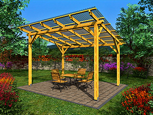 Zahradní pergola Standard 250×370 cm, sklon střechy 10°.
